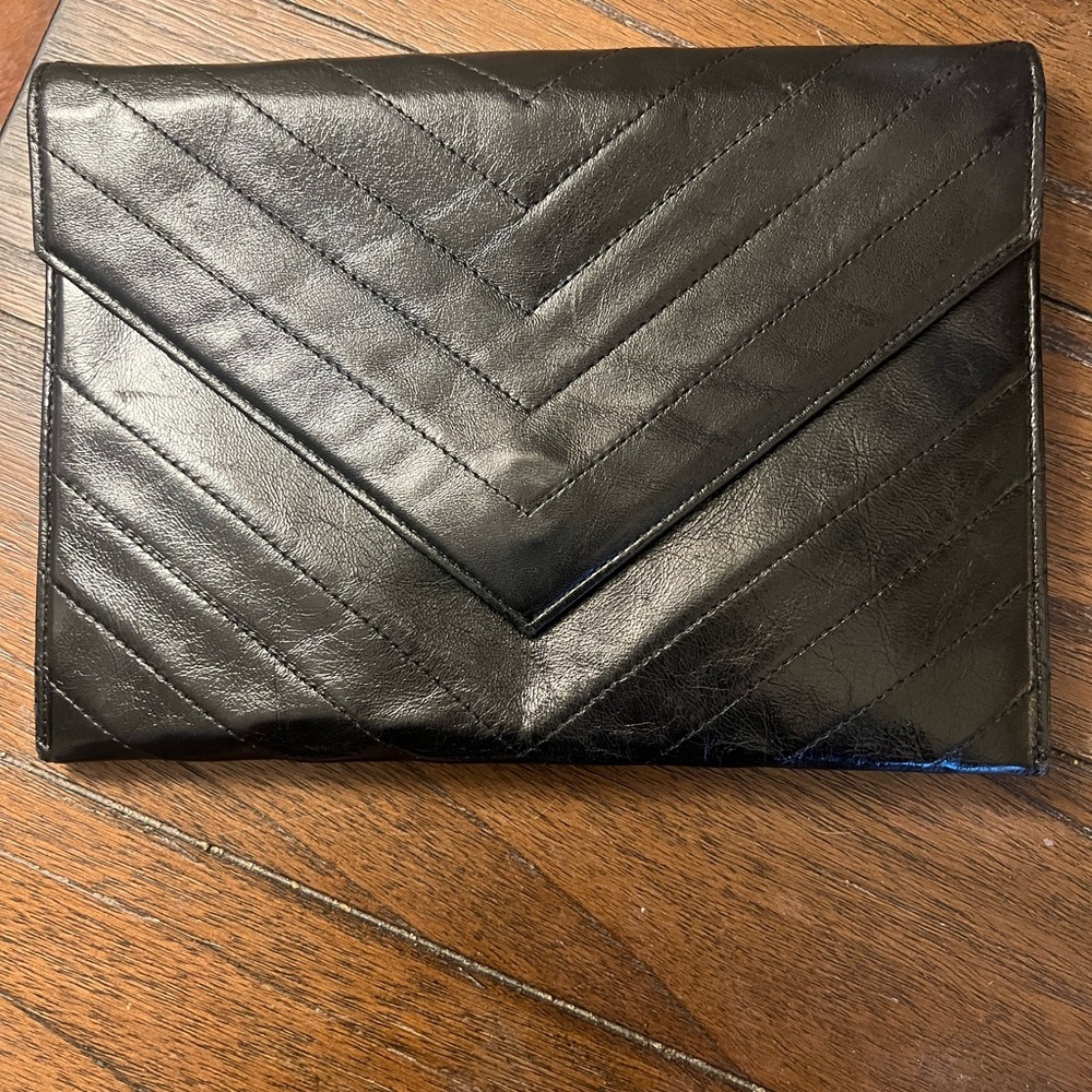 Yves Saint Laurent Authentic Chevron Leather Clutch